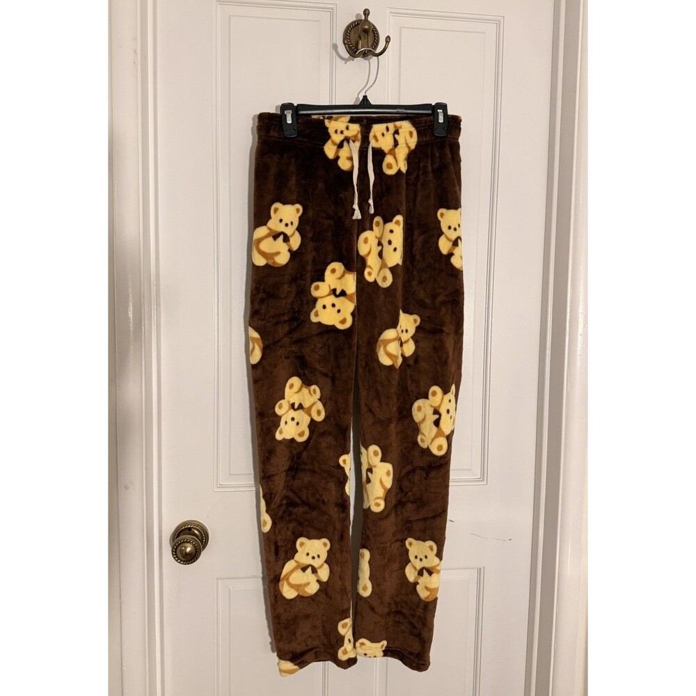 Women’s New Mix Soft Brown Teddy Bear Tie Pajama Pants Size L/XL
